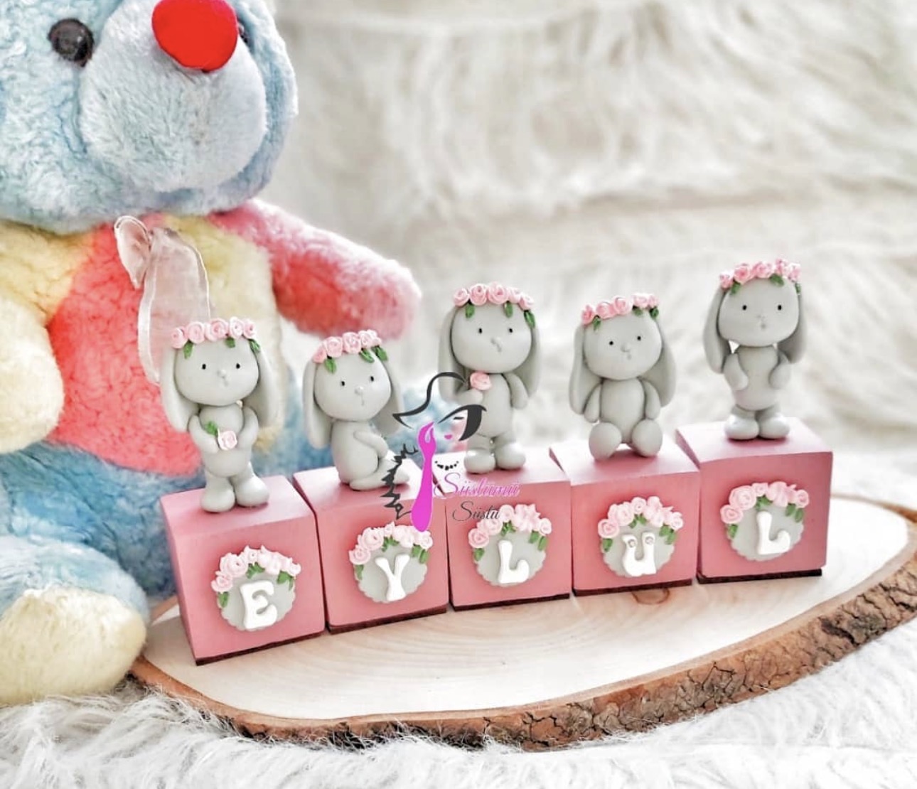 5li çiçekli tavşan magnet kalıbı